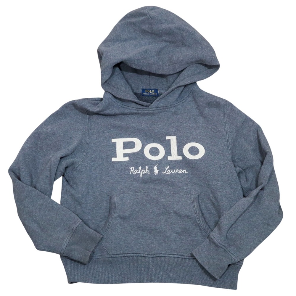 Polo Ralph Lauren Kids Grey Spell-Out Hoodie‎ Fleece Logo Pullover Size M 10-12